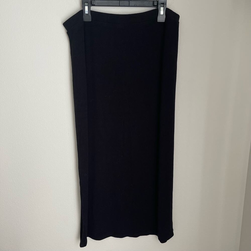 Kindred Bravely Black Ribbed Bamboo Maternity & Postpartum Midi Skirt (XL)